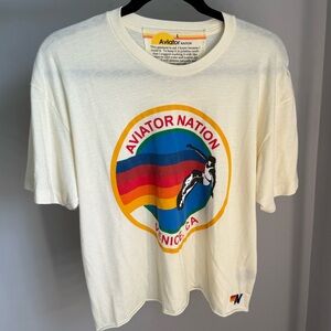 Aviator Nation White Graphic Tee with Rainbow Design